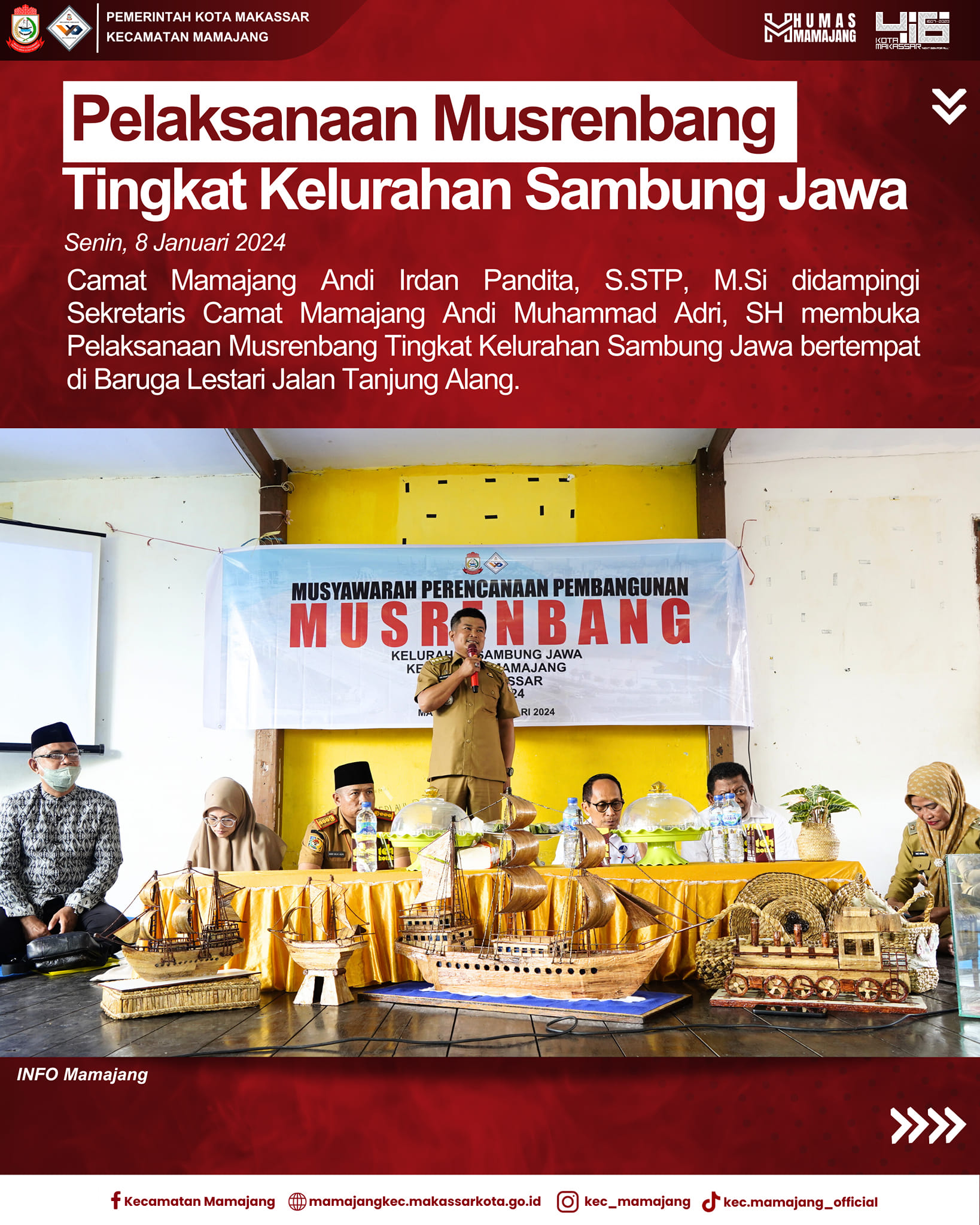 Gambar Camat Mamajang Andi Irdan Pandita, S.STP., M.Si membuka Pelaksanaan Musrenbang Tingkat Kelurahan Sambung Jawa